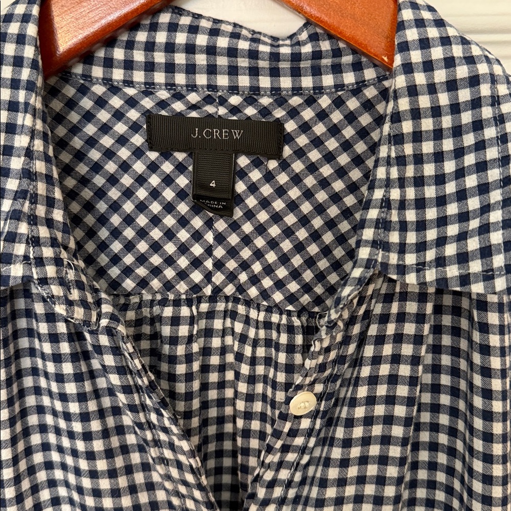 J.Crew Blue White Gingham Popover Button Shirt - Picture 2 of 8
